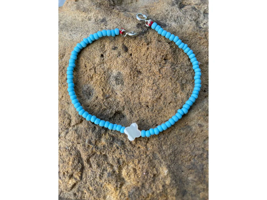Matte baby blue Murano deadstock and pearl bracelet