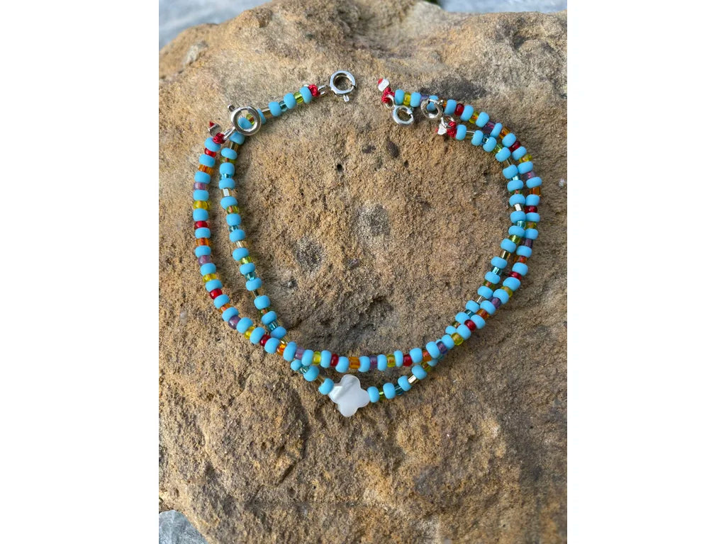 Double blue Murano deadstock and pearl bracelet