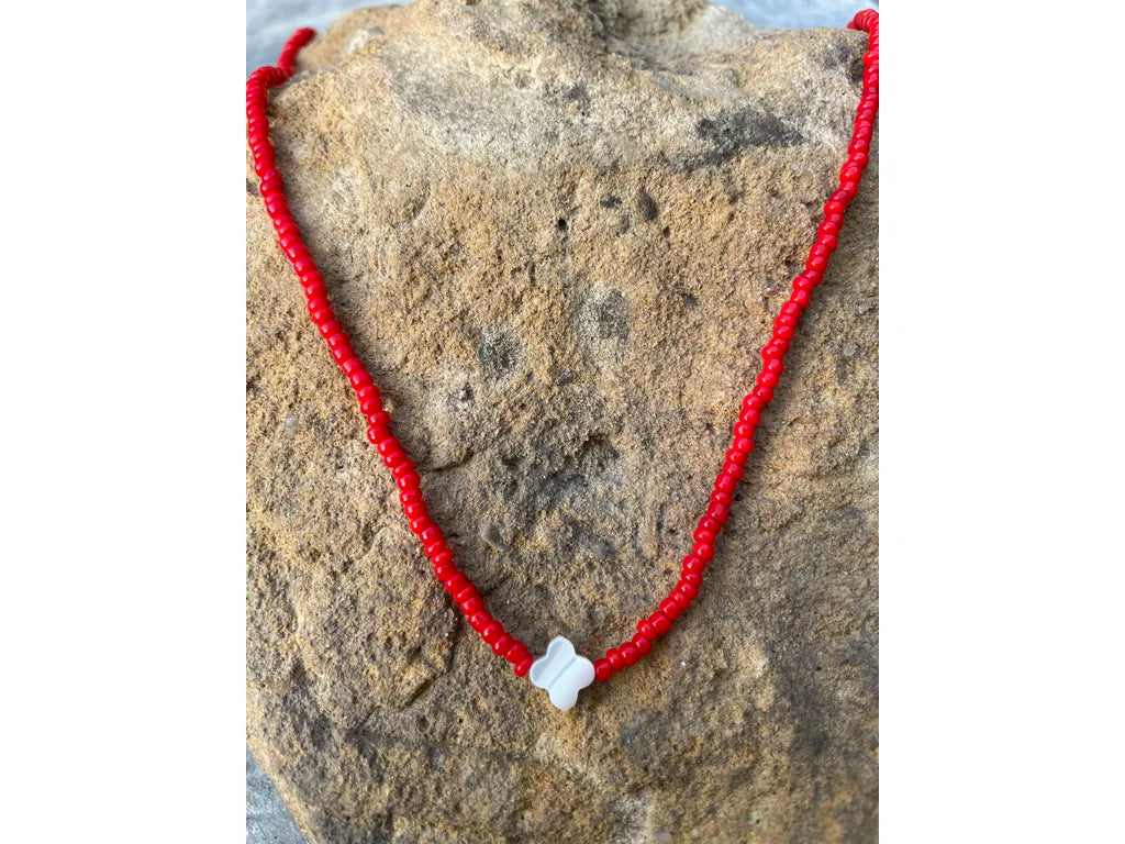 Signature red Murano deadstock and pearl necklace