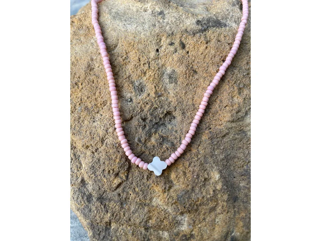Matte pink Murano deadstock and pearl necklace