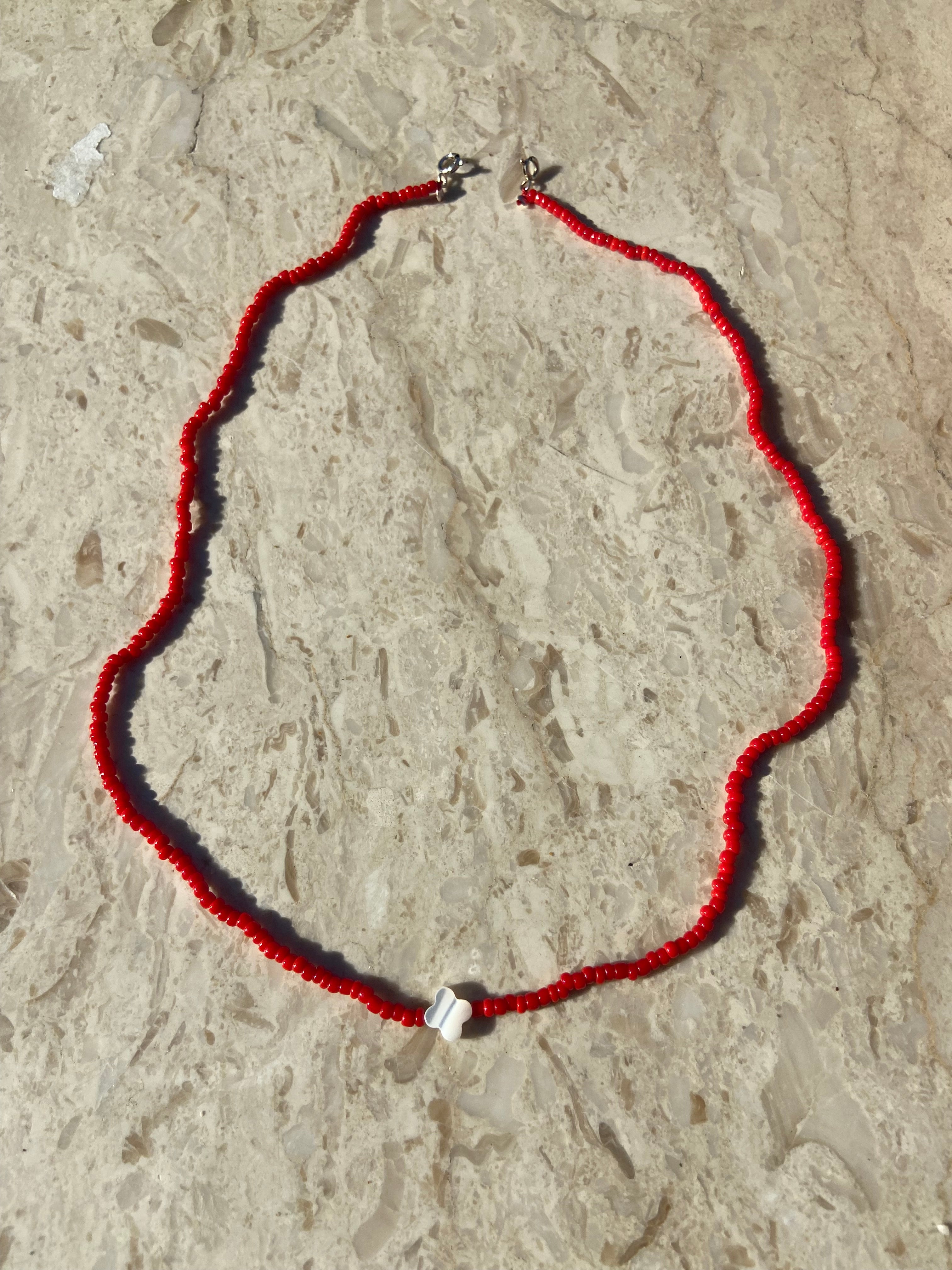 Signature red Murano deadstock and pearl necklace