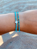 Double blue Murano deadstock and pearl bracelet
