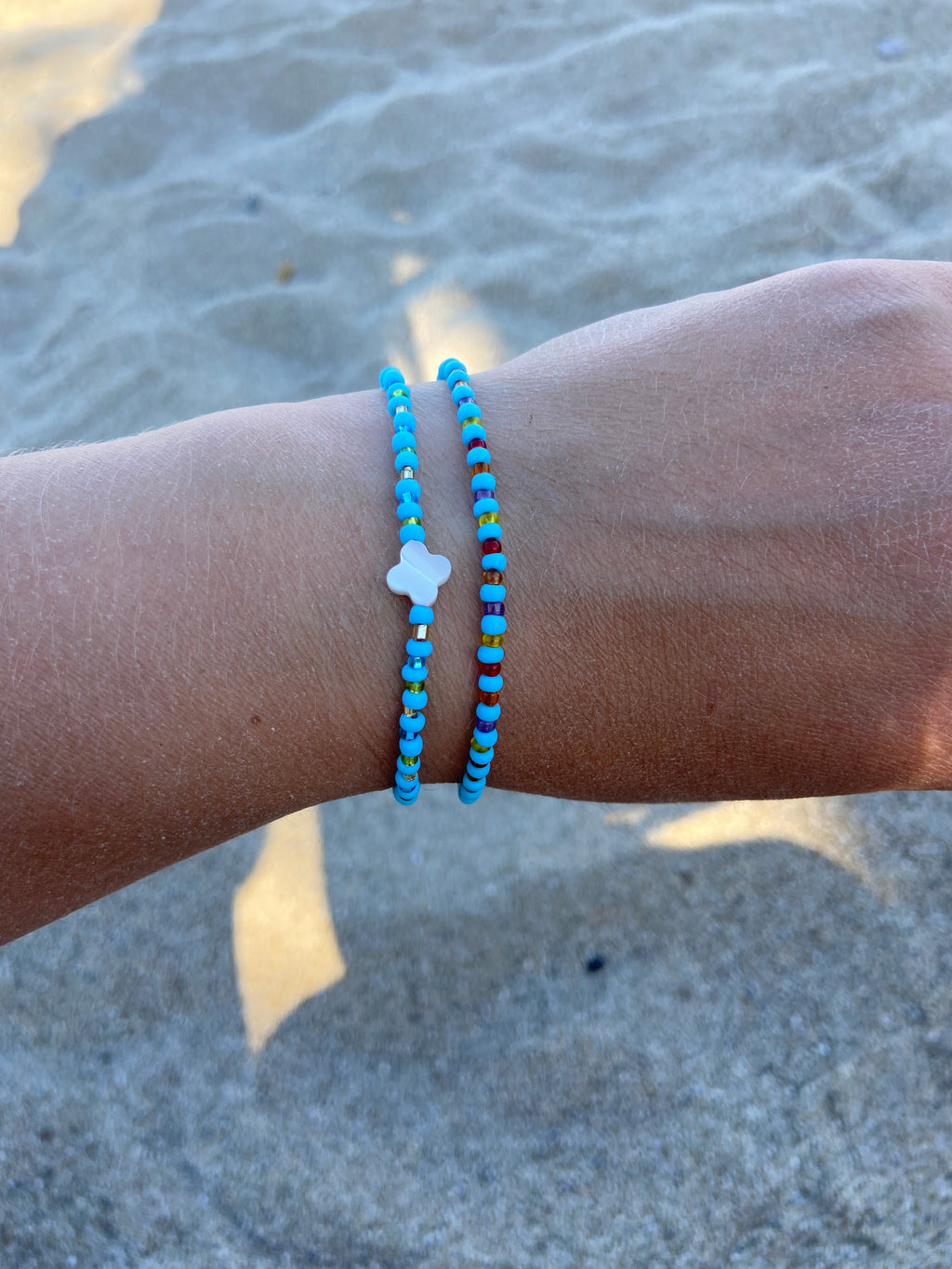 Double blue Murano deadstock and pearl bracelet