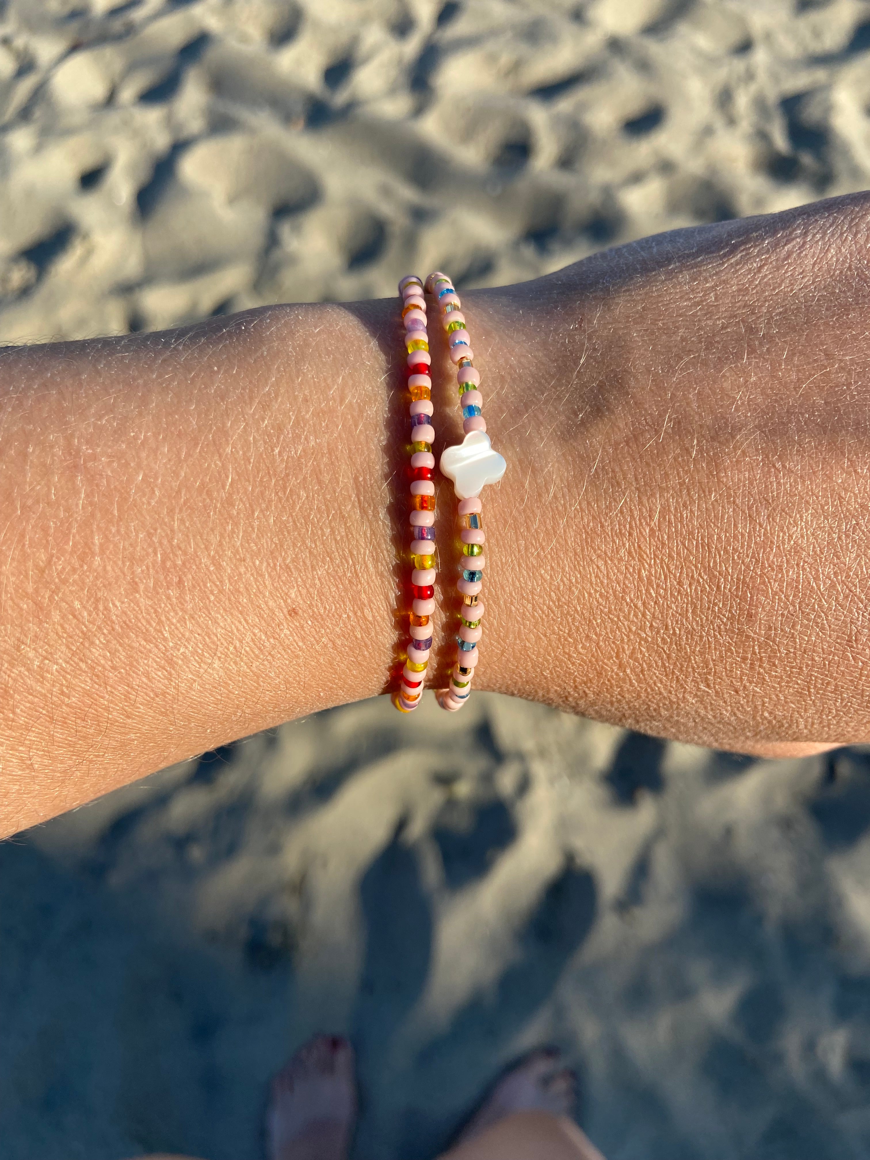 Double pink Murano deadstock and pearl bracelet
