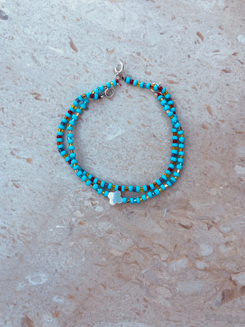 Double blue Murano deadstock and pearl bracelet