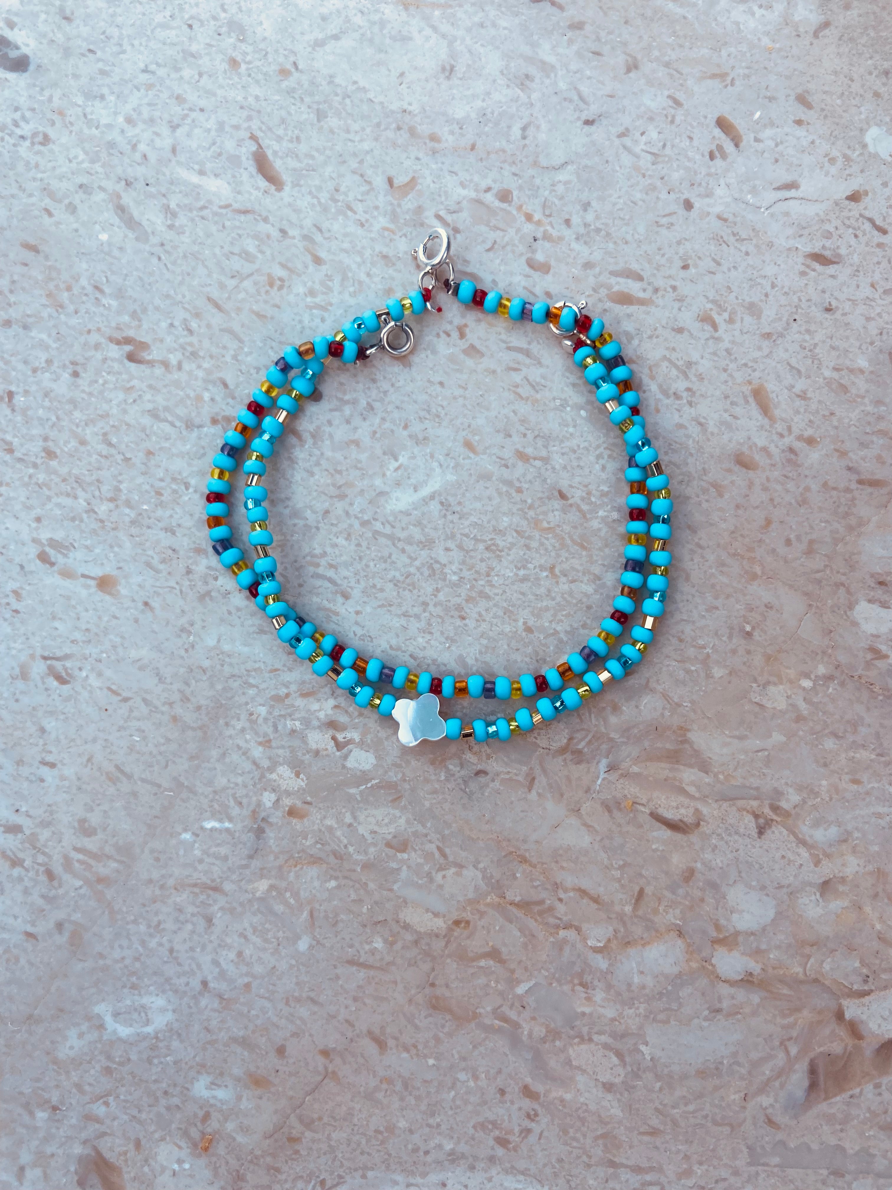 Double blue Murano deadstock and pearl bracelet